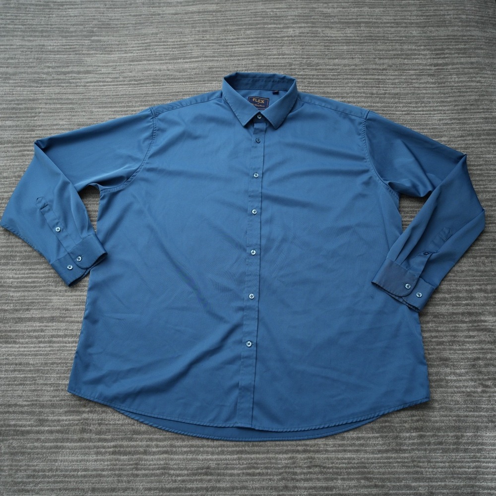 Flex Dress Shirt Men Button Up Blue Luxury Collection Design In Italy 3XL